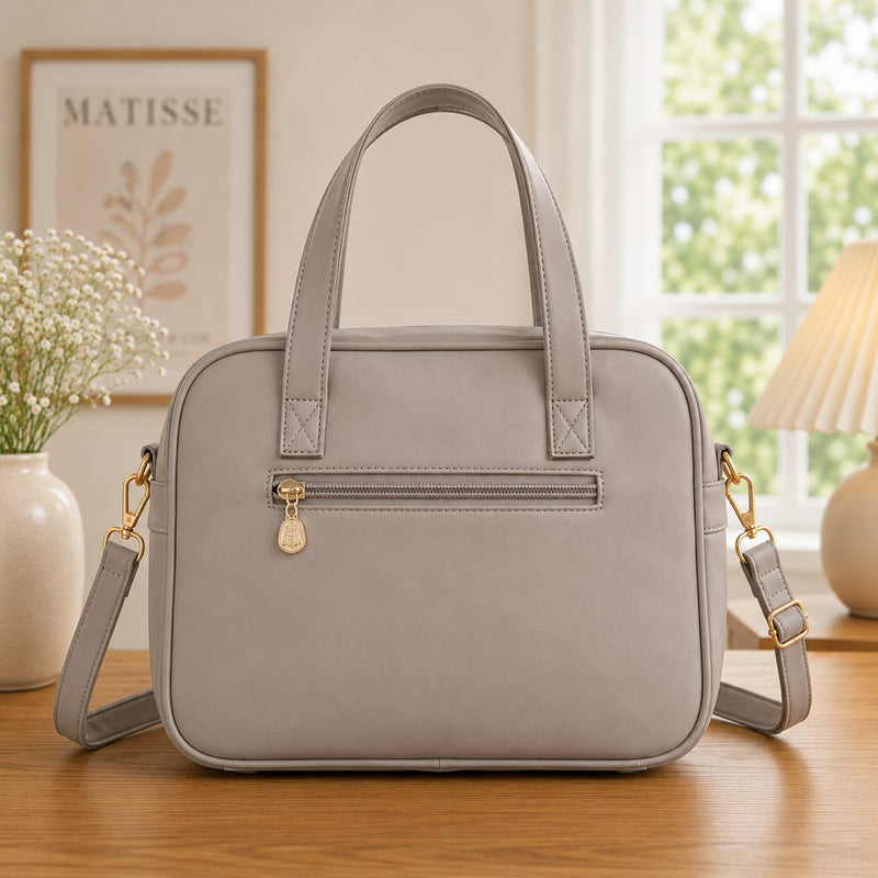 Luxury Quilted Baby Diaper Bag with Scarf & Adjustable Shoulder Strap – Grey