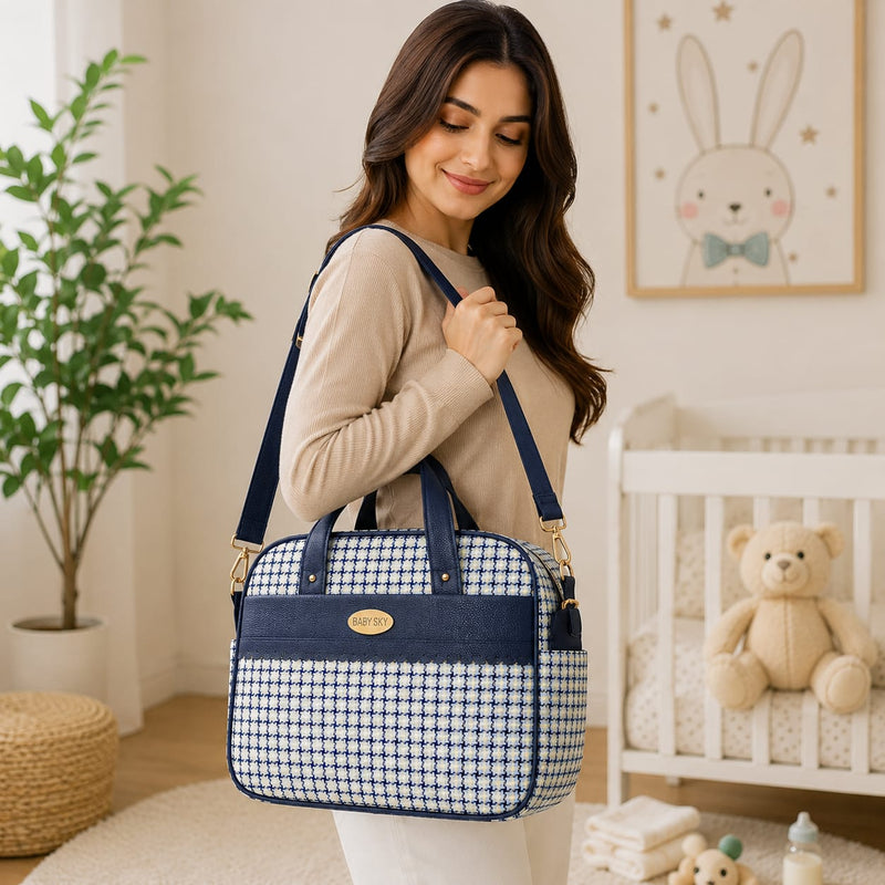 Baby Sky Premium Multi-Functional Maternity & Baby Diaper Bag – Stylish Travel Organizer with Shoulder Strap | Navy Blue