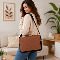 Premium PU Leather Laptop Messenger Bag | Business Briefcase | Office & Travel Shoulder Bag (Brown & Black) - View 3