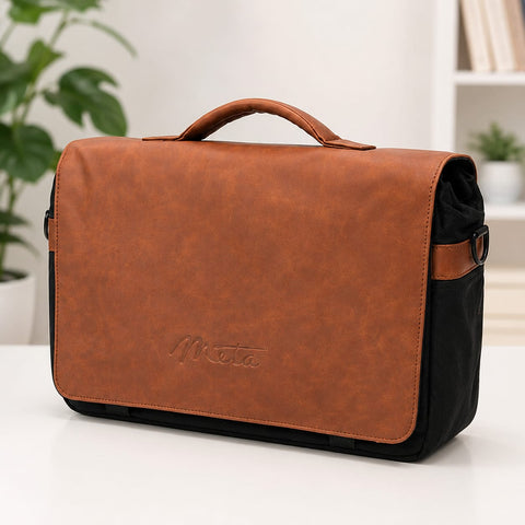 Premium PU Leather Laptop Messenger Bag | Business Briefcase | Office & Travel Shoulder Bag (Brown & Black)