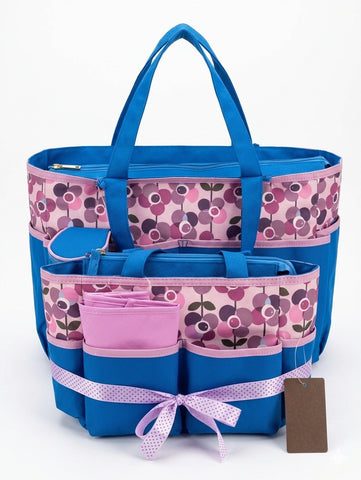 Title: Elegant Teddy Print Baby Diaper Bag Set – with Celestial Sun and Moon Print