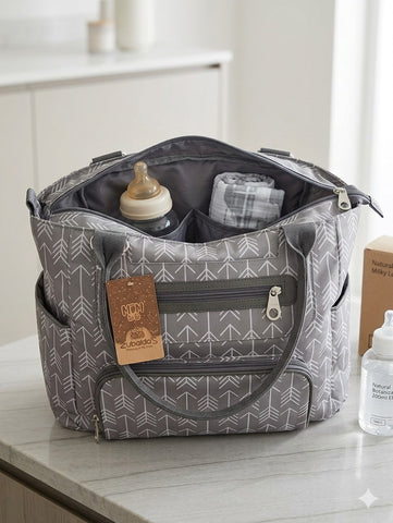 " Multi-Functional Diaper Bag – Grey Arrow Print