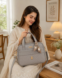 Elegant Grey PU Leather Women's Tote Handbag with Detachable Shoulder Strap - View 3