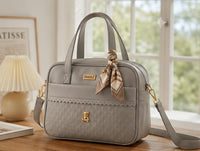 Elegant Grey PU Leather Women's Tote Handbag with Detachable Shoulder Strap - View 1