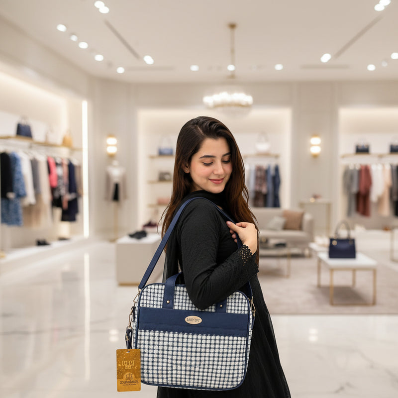 Baby Sky Premium Diaper Bag – Stylish Multi-Function Baby Travel & Maternity Bag with Shoulder Strap (Blue Checkered)