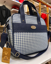 Best Sky Premium Check Pattern Laptop & Office Handbag for Women | Stylish Shoulder & Hand Carry Bag (Navy Blue & White) - View 3