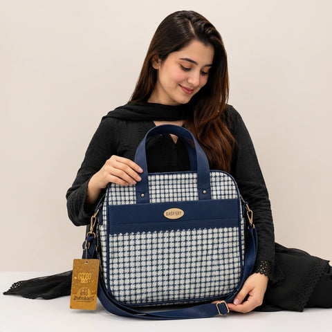 Baby Sky Premium Diaper Bag – Stylish Multi-Function Baby Travel & Maternity Bag with Shoulder Strap (Blue Checkered)