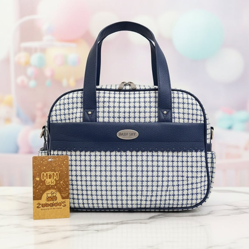 Baby Sky Premium Diaper Bag – Stylish Multi-Function Baby Travel & Maternity Bag with Shoulder Strap (Blue Checkered)