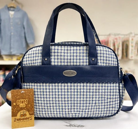 Best Sky Premium Check Pattern Laptop & Office Handbag for Women | Stylish Shoulder & Hand Carry Bag (Navy Blue & White)
