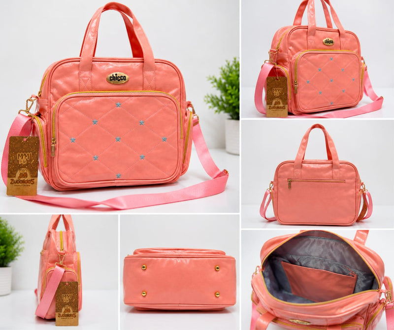 Chicco Premium Pink Baby Diaper Bag | Stylish Multi-Pocket Maternity & Travel Bag