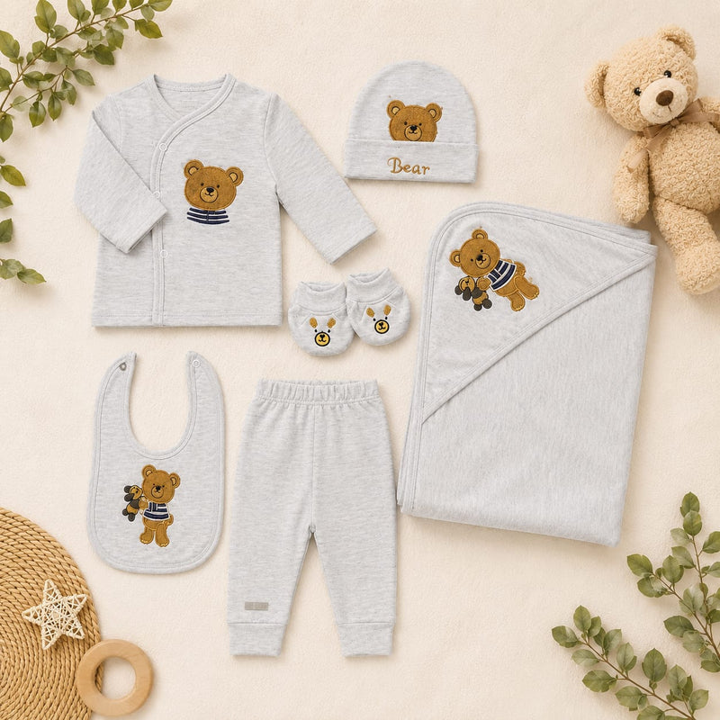 Bear Baby Newborn Gift Set – Soft Cotton Clothing Set with Blanket, Bib, Cap, Booties, Top & Pants