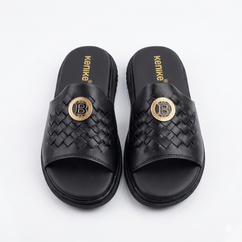 Kenike Textured "Bitcoin B" Smart Chappal - Black