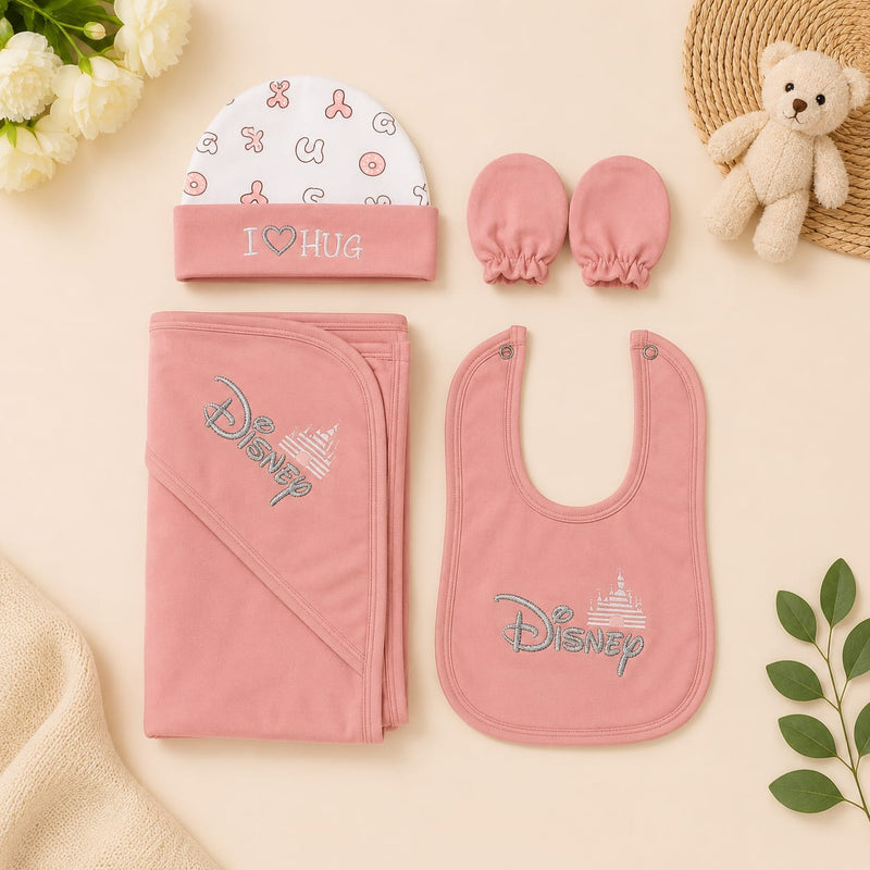6-Piece Disney Baby Newborn Gift Set – Cotton Clothing Set with Blanket, Bib, Cap, Mittens, Top & Pants