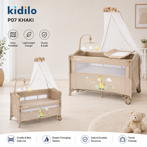 Kidilo Bedside Baby Bed Sleeping Cot with Rocking & Mosquito Net P07