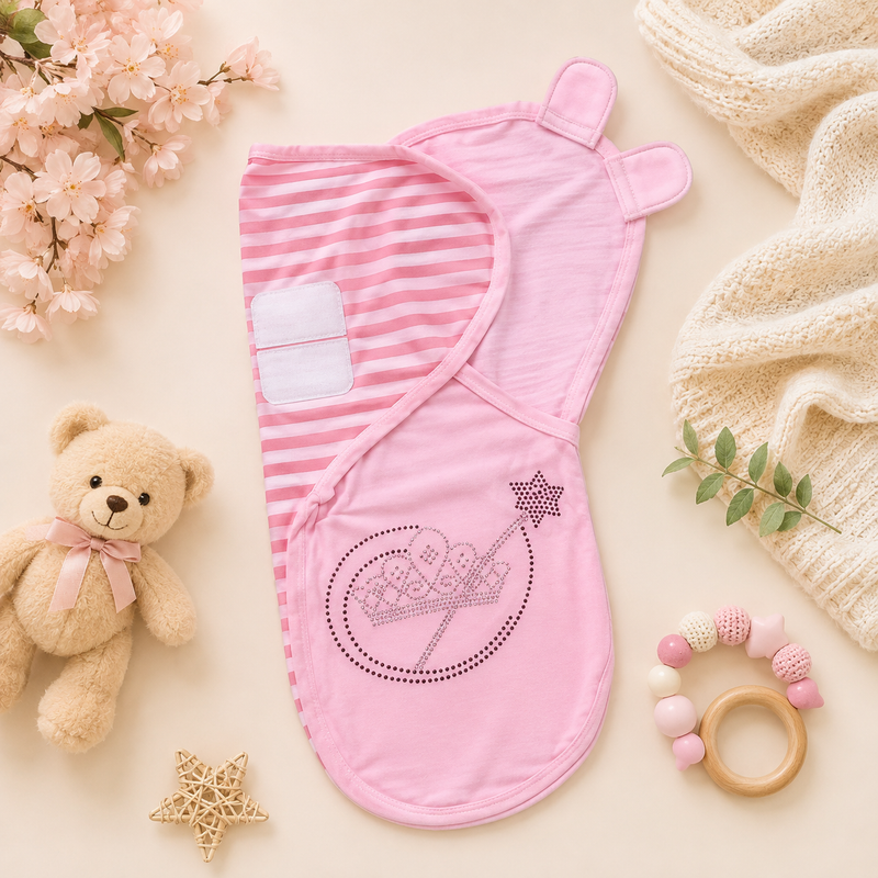 Soft Newborn Swaddle Wrap – Adjustable Cotton Baby Sleep Sack with Magic Wand Design
