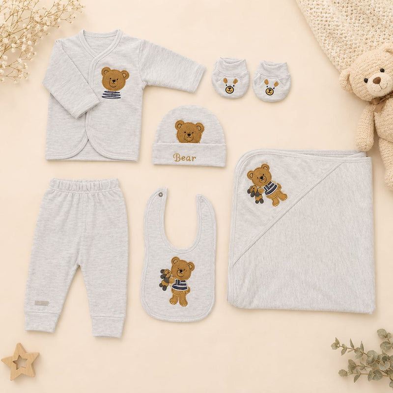 Bear Baby Newborn Gift Set – Soft Cotton Clothing Set with Blanket, Bib, Cap, Booties, Top & Pants