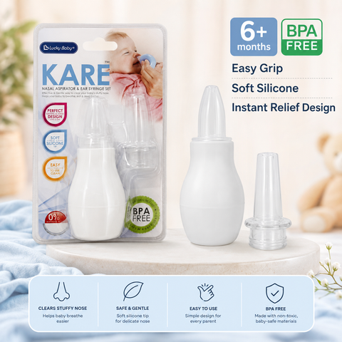 Lucky Baby KARE Nasal Aspirator & Ear Syringe Set – BPA Free Soft Silicone Baby Nose Cleaner (6+ Months)