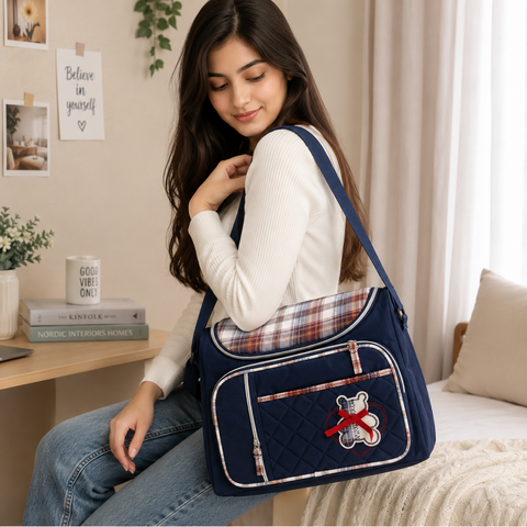 Premium Navy Blue Multi-Pocket Baby Diaper Bag | Stylish & Spacious Mommy Shoulder Bag