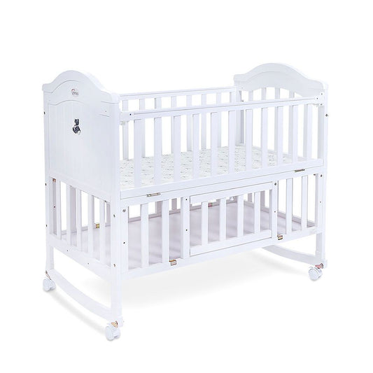 WOODEN BABY COT WITH STORAGE – WHITE