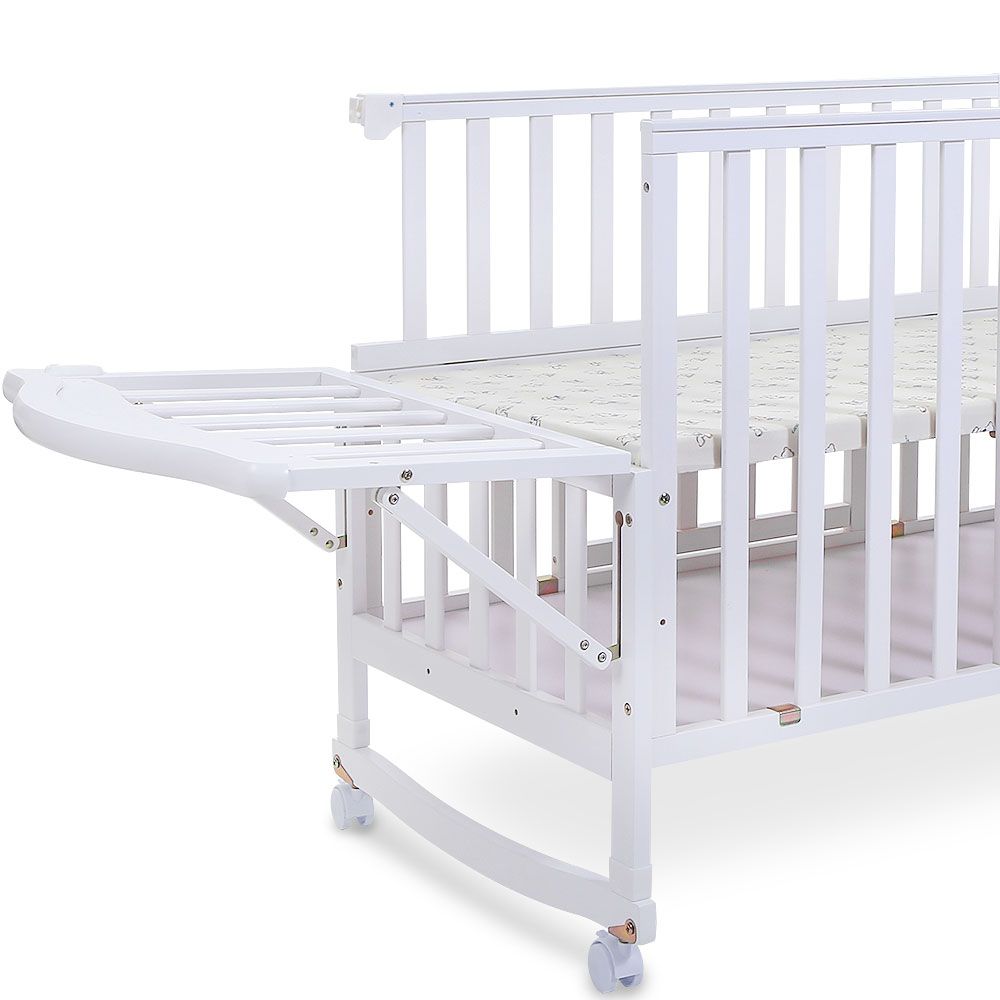 WOODEN BABY COT WITH STORAGE – WHITE