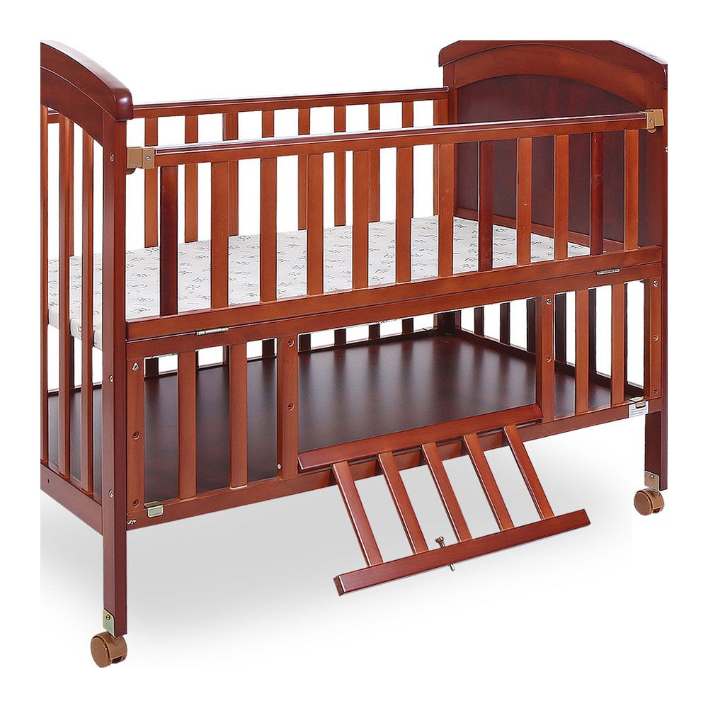 WOODEN BABY COT WITH STORAGE – BROWN