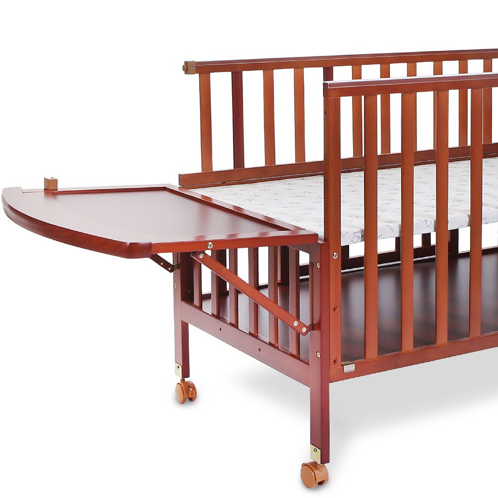 WOODEN BABY COT WITH STORAGE – BROWN