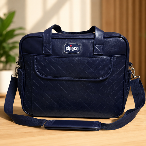 Chicco Premium Quilted Leatherette Baby Diaper Bag – Spacious Multi-Pocket Maternity & Travel Bag (Navy Blue)