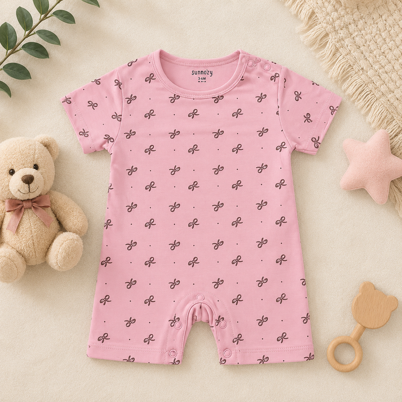 Adorable Pink Bear Print Cotton Baby Romper (3-6M)
