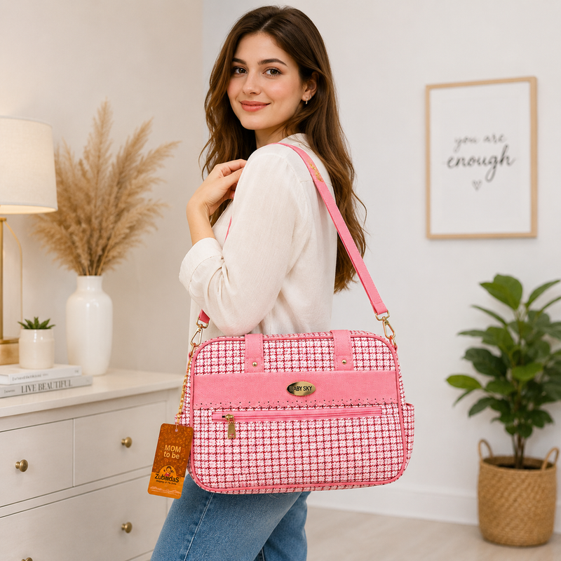 Baby Sky Premium Maternity & Baby Diaper Bag – Stylish Multi-Pocket Travel Bag (Pink)