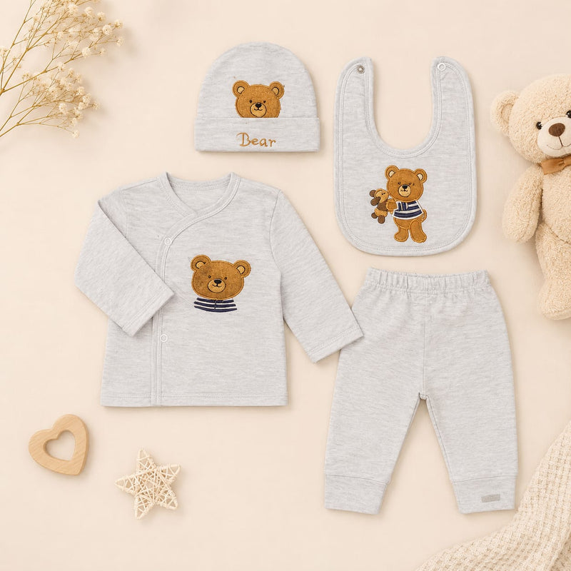 Bear Baby Newborn Gift Set – Soft Cotton Clothing Set with Blanket, Bib, Cap, Booties, Top & Pants