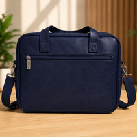 Premium Navy Blue PU Leather Laptop Messenger Bag | Business Office Shoulder Bag with Adjustable Strap - View 3