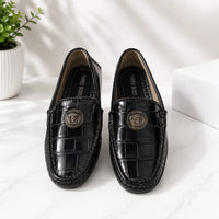 Boys Premium Black Crocodile Pattern Loafers – Formal Slip-On Shoes - View 1