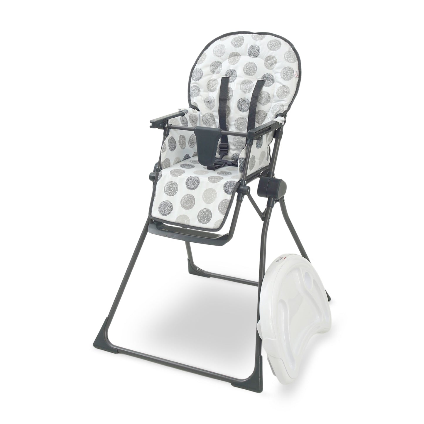 TINNIES PREMIUM GREY POLKA DOT FOLDABLE HIGH CHAIR