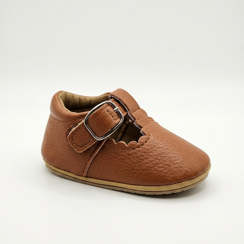 Classic Brown Leather T-Strap Baby Shoes – Soft Sole Pre-Walkers Zubaidas