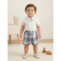 Baby Boy 2-Piece White Polo & Blue Plaid Shorts Set Zubaidas - View 1