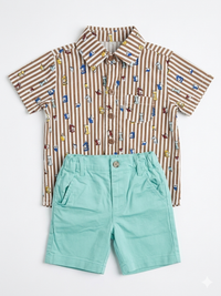 Casual Smart Toddler 2-Piece Outfit Brown/Mint Zubaidas - View 2