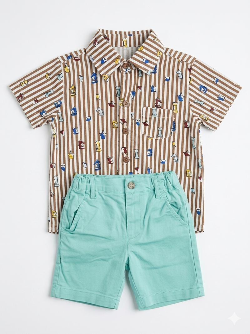 Casual Smart Toddler 2-Piece Outfit Brown/Mint Zubaidas