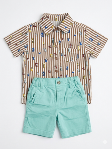 Casual Smart Toddler 2-Piece Outfit Brown/Mint Zubaidas