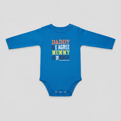 Mummy is the Boss Long-Sleeve Graphic Baby Bodysuit Blue