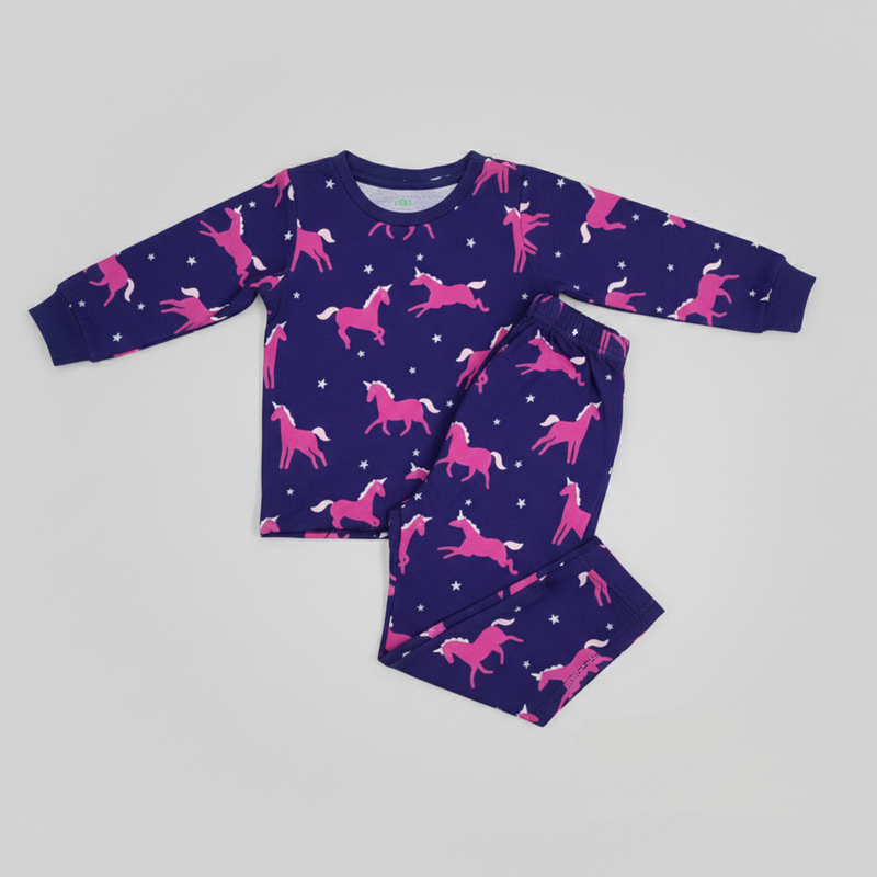 Magical Unicorn Print Long Sleeve Girls Pajama Set Zubaidas