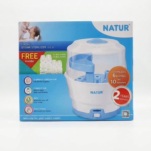 Natur Electric Steam Sterilizer (SZ-3) – Fast 10-Minute Cleaning with 6-Bottle Capacity Zubaidas