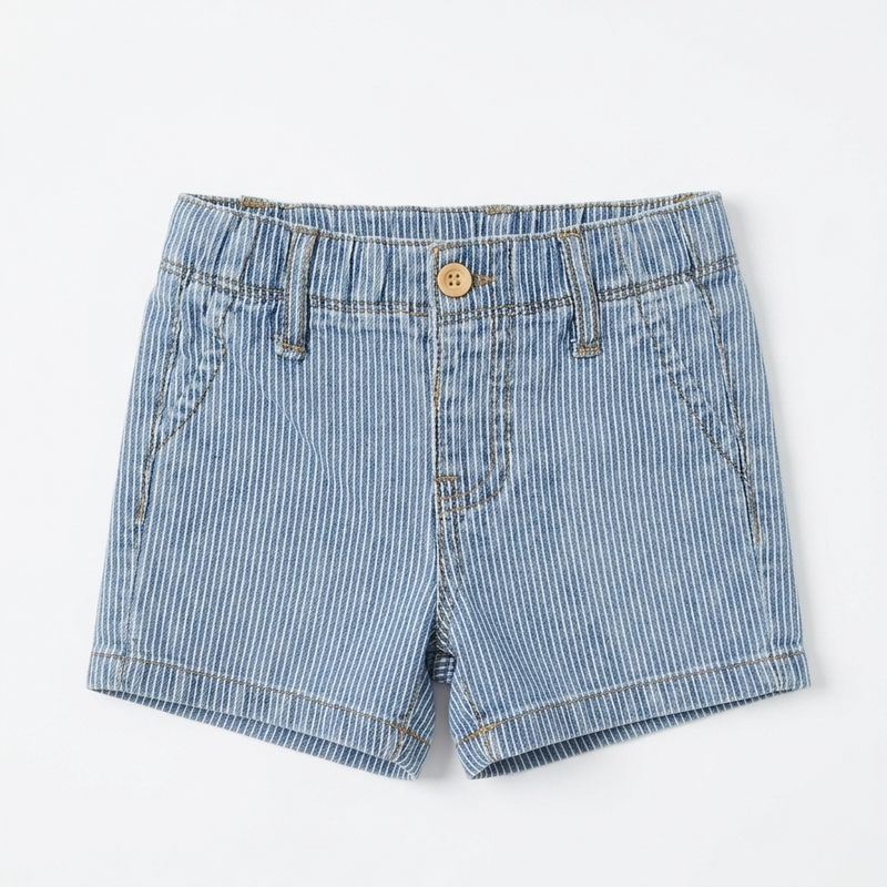 Boys Blue Striped Denim Shorts with Elastic Waistband Zubaidas