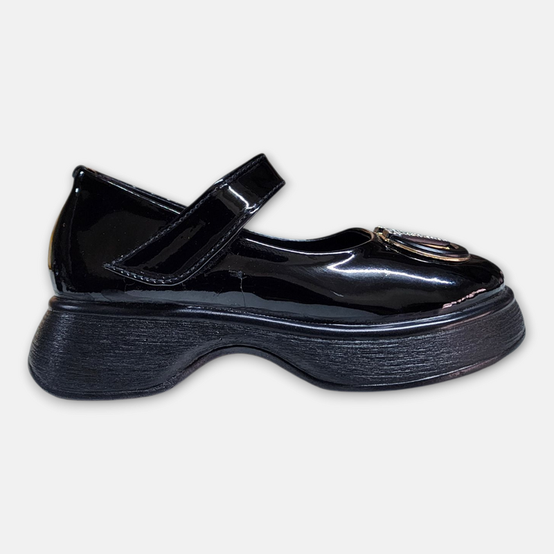 Girls Glossy Pump Black Versace Buckle