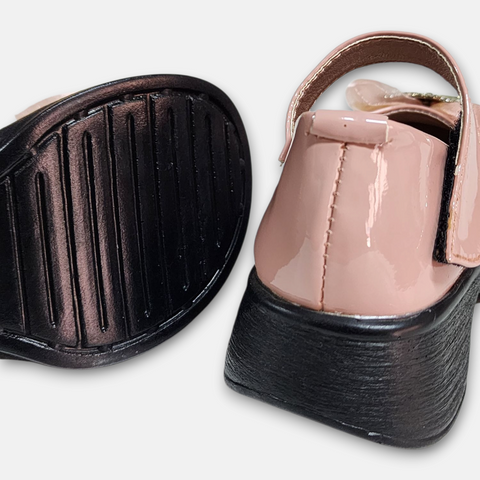 Girls Pink Glossy Loafers with Bow