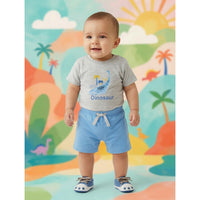 3-Piece Baby Boy Little Dinosaur Summer Set Grey Tee Blue Shorts and Printed Romper Zubaidas - View 1