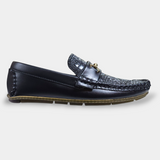 Boys Black Leather Loafer Shoes crocodile texture