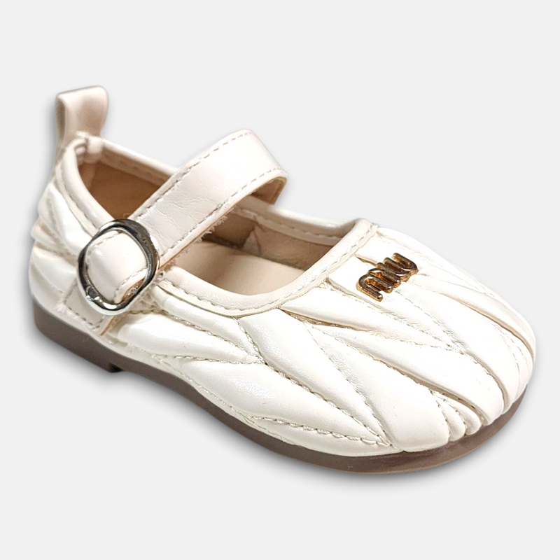 Spring Autum Girl Pump Badge Pleated Texture PU Leather