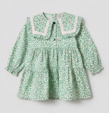 Girls' Floral Print Tiered Dress with Lace Collar Zubaidas