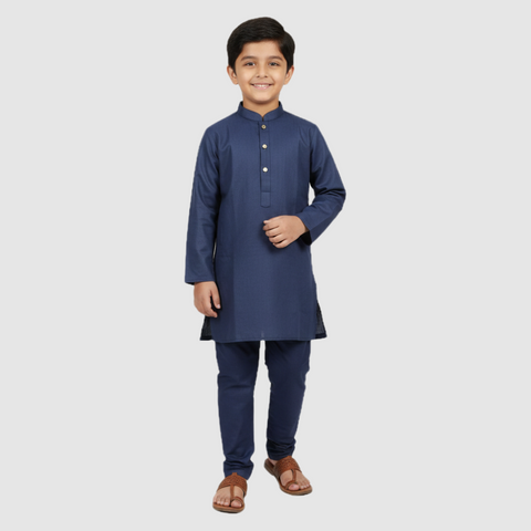 Boys' Premium Navy Blue Cotton Kurta Pajama Set Zubaidas