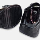 Girls Black Glossy Loafers with Bow